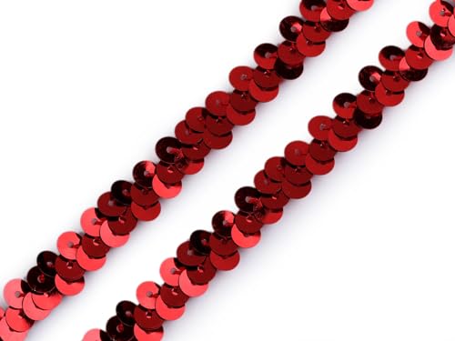 Stretch-Pailletten, Paillettenband, Paillettenborte elastisch in den Farben türkis, dunkelblau, silber, schwarz, rot und gold, 10mm, VE: 1m (rot) von Generisch