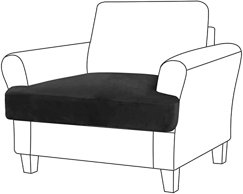 Stretch-Samt-T-Kissen-Sofa-Couchbezug, abnehmbare Sitzbezüge für Wohnzimmer, Sessel, dicker Samtstoff, elastische Bänder, schwarz, 1-Sitzer von Generisch