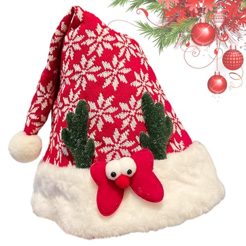 Süße Weihnachtsmütze, Weihnachtsmütze für Kinder,Weihnachtsmütze mit Pailletten, rot, Weihnachtsmütze - Holiday Decor Unisex Hirschgeweih Weihnachtsmann Weihnachtstuch für Damen und Herren von Generisch