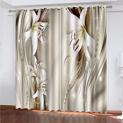 Superweiche, wärmeisolierte Verdunkelungsvorhänge, 3D-Lilien-Blumenmuster, 234 x 230 cm, Ösen-Design, ideal für Schlafzimmer und Wohnzimmer von Generisch