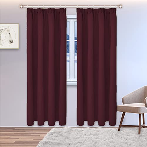 Superweiche Verdunkelungsvorhänge für Schlafzimmer und Wohnzimmer, wärmeisoliert, Fensterbehandlungen für Kinder, Bleistiftfalten-Design, Weinrot, 330 x 165 cm von Generisch