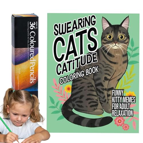 Swearing Cats Catitude, Katzen-Malbücher für Erwachsene, Fluchende Katzen, Malbuch mit lebendigem Katzen-Design, Malbuch mit lustigen Kitty-Memen, für Erwachsene Entspannung, Katzenliebhaber-Geschenke von Generisch