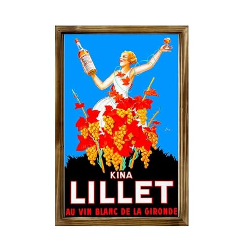 TYmall Gerahmtes Holzschild "Kina Lillet Au Vin Blanc De La Gironde", französischer Wein, Frankreich, Werbungsdruck, Wandbehang, Holz-Bilderrahmen, Heimdekoration, 25 x 30 cm von Generisch