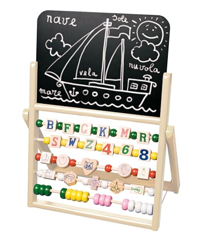 Tafel mit Tellern für Kinder Spieltafel Schule Holztafel Abakus Pallottoliere mit Buchstaben Zahlen und Figuren Kindertafel mit Staffelei Kreidetafel für Kreide und pädagogische Kreide von Generisch