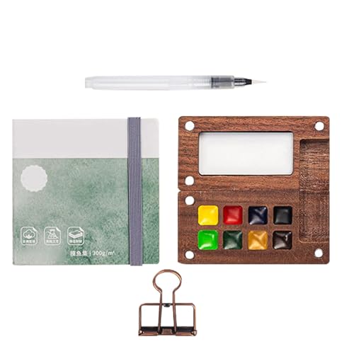 Taschen-Aquarell-Reise-Set, Aquarellfarben-Set, 8 Fächer, Holzfarbkasten, tragbares Aquarell-Paletten-Set, Aquarell-Holzgitterfarbe mit Binder-Clips, künstlerischer Ausdruck für Künstler, Maler von Generisch