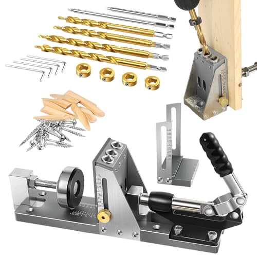 Taschenlochbohranleitung, Taschenschrauben -Jig -Kit | Bohrer Jig für abgewinkelte Löcher,Verstellbare Holzbearbeitungswerkzeuge mit quadratischen Antriebsbits, Schraubenschlüssel und Bohrstoppringen von Generisch