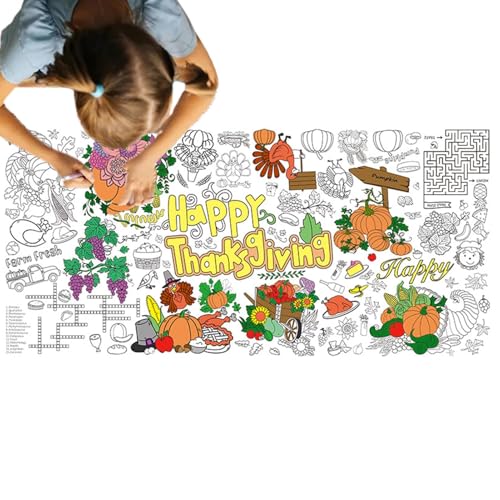 Thanksgiving-Mal-Tischdecke, Thanksgiving-Themen-Banner, Thanksgiving-Aktivitäten für Kinder, Thanksgiving-Tischdekorationen, Thanksgiving-Spiele für Familie, Kinder, Thanksgiving-Spaß zum Ausmalen von Generisch