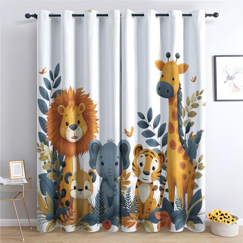 Tiger Löwe Giraffe Vorhang, Wohnzimmer Schlafzimmer Blickdichte vorhänge, Dschungel Tier Gardinen, mit Ösen Verdunkelungsvorhang, Vorhänge 2er Set, 137x117 cm 7YsU-155 von Generisch