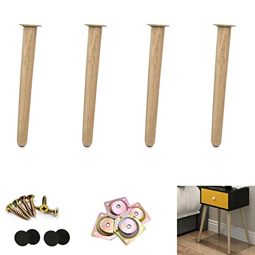 Tischbeine aus Massivholz, konisch, 4 Stück, runde Eichen-Möbelbeine für DIY-Sofa, TV-Schrank, Kommode, Stuhl, 40 cm, Ersatzfüße von Generisch