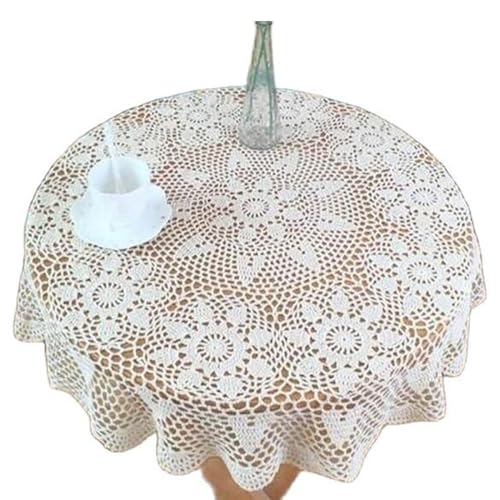 Tischdecke, rund, handgefertigt, Häkelblumen, 170 cm, für Küche, Kaffee, Tee, Tischdecke für Partys und Heimdekoration, Beige Tischdecke, rund, handgefertigt, Häkelblumen, 170 cm, für Küche, Kaffee, Tee, Tischdecke für Partys und Heimdekoration, Beige von Generisch