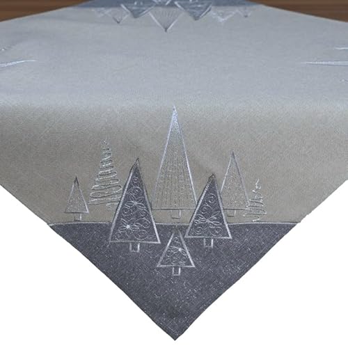 Tischdecke Mitteldecke 85 x 85 cm grau Silber Winter Weihnachten Stickerei Moderne Tannenbäume von Generisch