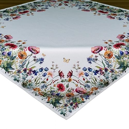 Tischdecke Mitteldecke Frühling Sommer 85 x 85 cm Ecru Druckdesign Bunte Blumenwiese von Generisch