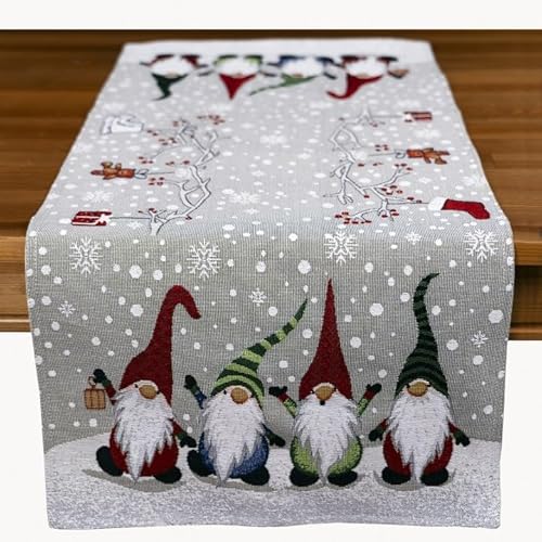 Tischdecke Mitteldecke Tischläufer 40 x 90 cm grau Wichtelzwerge Gobelin Winter Weihnachten Baumwollmischung von Generisch