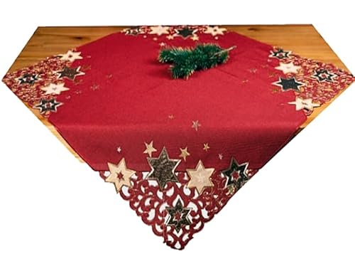 Tischdecke Mitteldecke Winter Weihnachten 85 x 85 cm Stickerei / Applikation Sterne rot Gold Kupfer von Generisch