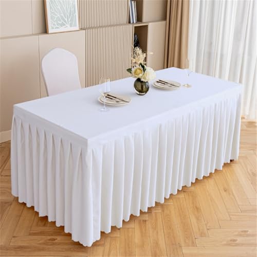 Tischrock, Spandex, rechteckig, plissiert, für Hochzeiten, Partys, Babypartys, Hotels, Bankette, flauschige Tischdecke, 240 x 40 x 75 cm, elegante Veranstaltungsdekoration, Weiß Tischrock, Spandex, rechteckig, plissiert, für Hochzeiten, Partys, Babypartys, Hotels, Bankette, flauschige Tischdecke, 240 x 40 x 75 cm, elegante Veranstaltungsdekoration, Weiß von Generisch