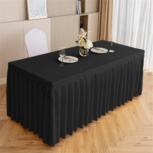 Tischrock aus Spandex, 240 x 60 x 75 cm, plissiert, für Hochzeiten, Geburtstage, Babypartys, Hotels, Bankette, Partydekoration, flauschige, rechteckige Tischdecke, Schwarz Tischrock aus Spandex, 240 x 60 x 75 cm, plissiert, für Hochzeiten, Geburtstage, Babypartys, Hotels, Bankette, Partydekoration, flauschige, rechteckige Tischdecke, Schwarz von Generisch