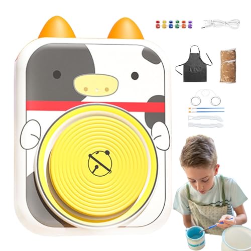 Töpferscheibe, Töpferscheibe für Kinder,USB-Keramik-Scheiben-Set mit Kuh-Design - Elektrische Töpferscheibe für Kinder, Familie, Freunde, die Tiere und Pflanzen basteln von Generisch