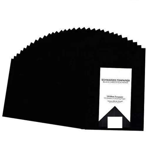 Tonpapier Schwarz A4 130g/m² - 110 Blatt schwarzes Papier - Tonzeichenpapier Bastelpapier - Fest und Stabil - Zeichenpapier Scherenschnittpapier - Schwarze Pappe von Generisch