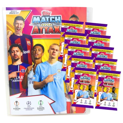 Topps Match Attax Karten Champions League 2023-2024 - 1 Mappe + 10 Booster Sammelkarten von Generisch