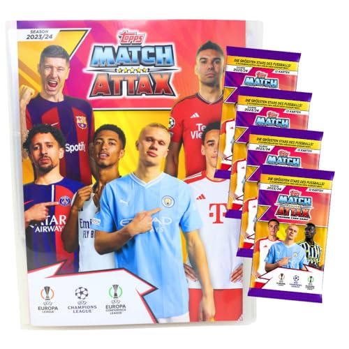 Topps Match Attax Karten Champions League 2023-2024 - 1 Mappe + 4 Booster Sammelkarten von Generisch