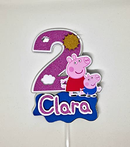 Tortendeko personalisiert Geburtstag Cake Topper Kindergeburtstagmit Name und Alter (Rosa, Schweinchen PiG) von Generisch