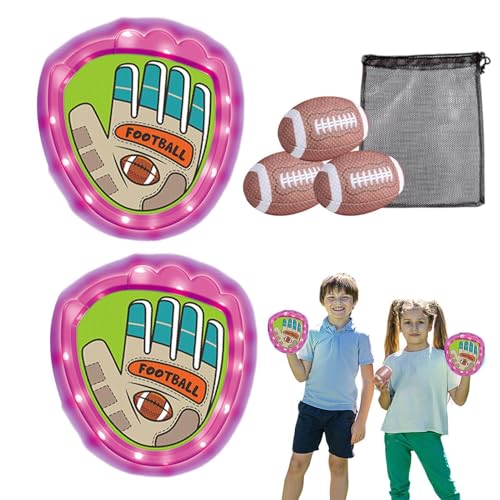 Toss and Catch Ball Toy Set, lustige Spiele zum Fangen von klebrigen Bällen mit 2 LED-Leuchthandschuhen und 3 Bällen, Kinder-Balltrainingsset für den Außenbereich im Garten von Generisch