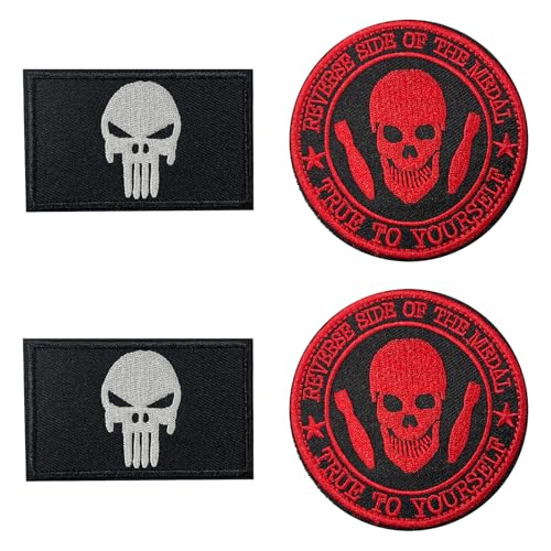 Totenkopf-Punisher-Patches, 3D-bestickt, Totenschädel, taktische Klettverschluss-Applikation für Militäruniform, Tasche, Jacke, Hut, Jeans, 4 Stück Totenkopf-Punisher-Patches, 3D-bestickt, Totenschädel, taktische Klettverschluss-Applikation für Militäruniform, Tasche, Jacke, Hut, Jeans, 4 Stück von Generisch