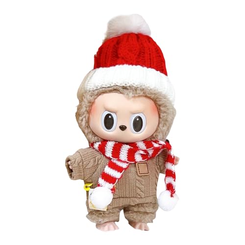 Toy Vinylpuppe Labubu Kleidung, Kleidung zum Wechseln, Weihnachtspuppen Dekoration, süße 17 cm große DIY-dekorative Kleidung für Puppe, Pullover + Schal + Wollmütze (Puppe Nicht inbegriffen) (A) von Generisch