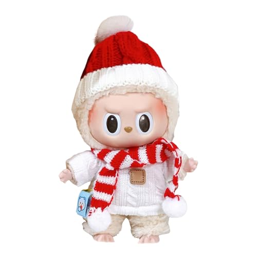 Toy Vinylpuppe Labubu Kleidung, Kleidung zum Wechseln, Weihnachtspuppen Dekoration, süße 17 cm große DIY-dekorative Kleidung für Puppe, Pullover + Schal + Wollmütze (Puppe Nicht inbegriffen) (B) von Generisch