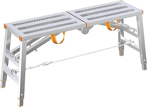 Tragbare, zusammenklappbare Arbeitsleiter aus Stahl mit verstellbarer Plattform und 400 kg Tragkraft, ideal für Gerüstturm und Hocker, Netzstoff, 140 x 40 cm von Generisch