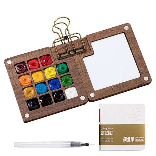 Tragbare Aquarellpalette, Holz-Aquarell-Palette, tragbare Aquarell-Palette für Anfänger, praktische Malpalette, Reise-Set, magnetische Skizzenbuch-Palette, 8/15 Raster von Generisch