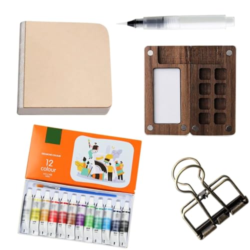 Tragbare Mini-Reise-Paint-Palette, Taschenkünstler-Aquarell-Set mit Clip, Mini-Aquarell-Paletten-Set, Holzgitter, P-aint Box, Geschenk für Kinder (8 Fächer) von Generisch