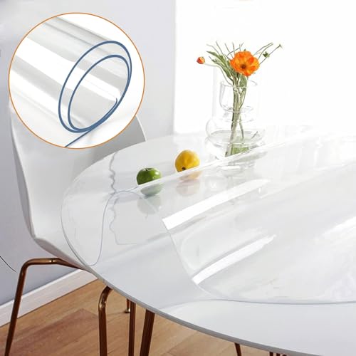 Transparenter runder Tischschutz, 1,5 mm dick, transparente PVC-Tischdecke, Schreibtisch-Tischmatte, wasserdicht, öldicht, runde Tischabdeckung, abwischbar, Kunststoff, PVC, transparente Tischdecke von Generisch