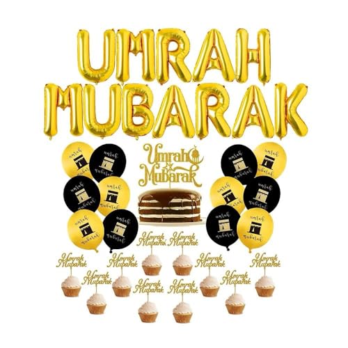 Umrah Mubarak Party Dekoration Folienballons Kuchen Cupcake Toppers - Gold von Generisch