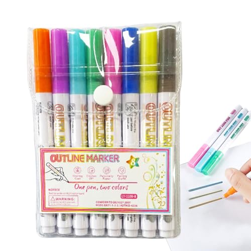 Umrissmarkierungen für Kinder, Glitzer -Stift -Zeichnungsset - 8x Doppelgekühltes Glitzermarker Set für Kunst | Zeichnen von Stiften für Schreiben, Karten und Kunsthandwerksschrottbuchung von Generisch