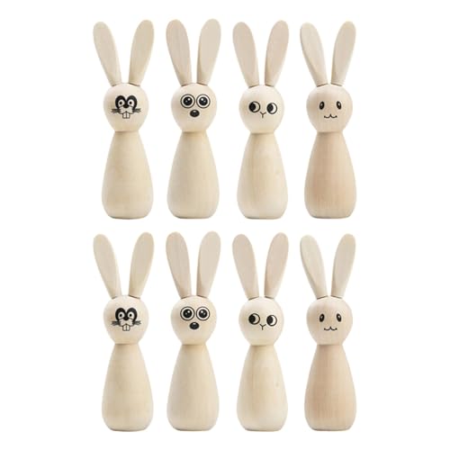 Unfinished Wooden Bunny, Animal Doll Set of 8, Blank Peg Dolls Easter Rabbit Figurines Portable Compact Versatile Ideal for Painting and Art, Size: about 3.54x1.18x0.98 inches von Generisch