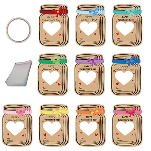 Valentinskarten,Valentinstagskarten für Kinder - Bunte Gläser Happy Valentine Grußkarten | Treat Jars Kinder-Austauschkarten, Klassenzimmer-Austauschkarten-Set für Valentinstag-Feiertagsbedarf von Generisch