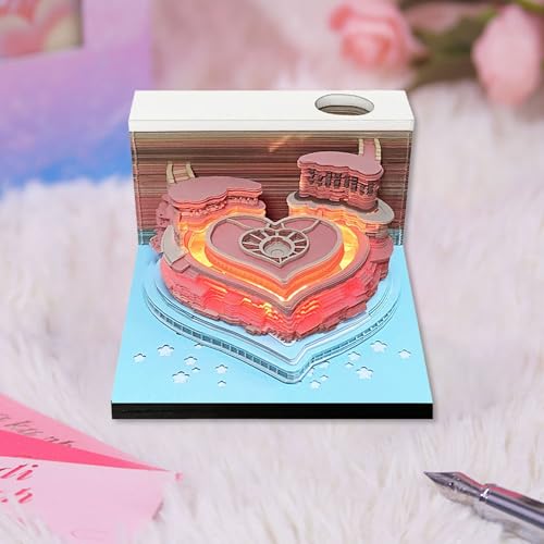 Valentinstag 3D Memo Pad Papier mit Licht Schnitzerei Kunst 3D Haftnotizen Liebe Herz Kawaii Notizblock Valentinstag Geschenk Kunstblock Papier DIY Papier Notizen für Büro Zuhause Tisch Desktop Dekor von Generisch