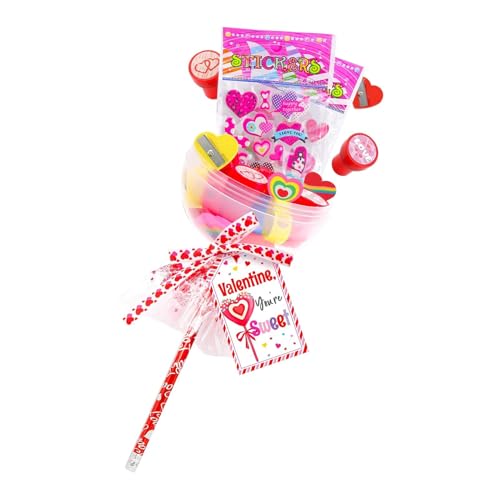 Valentinstag-Briefpapier-Set, Valentinstag-Briefpapier mit Karte | 24er-Pack Party-Briefpapier-Goodie-Bags | Kreatives Lollipop Stuffers-Briefpapier-Set für Klassenzimmer, Valentinstag von Generisch