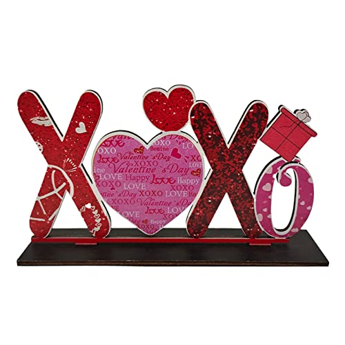 Valentinstag Holz Tischplatte Dekor Love You More Holz Liebe Brief Block Schild Sweet Heart Hochzeit DIY Tisch Display Engel Niedlicher Bär für Valentinstag Dekoration Weihnachten (Rot, Einheitsgröße) von Generisch