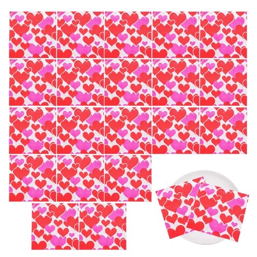 Valentinstag Supplies - 20 Blatt Valentinstag Servietten 33 x 33 cm Herzform Valentinstag Servietten Tischdekoration, saugfähige Liebesherzen Abendessen Handserviette für Küche, Esszimmer von Generisch