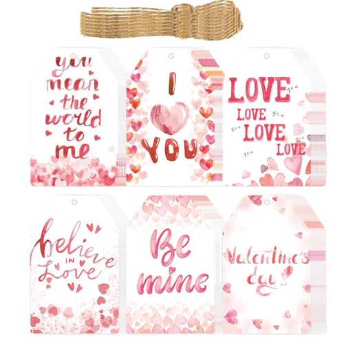 Valentinstag-Tags,Fröhliche Valentinstag-Tags - 60X Herzanhänger mit Schnüren | Valentinstag-Papieranhänger mit Löchern, Liebesetiketten für die Valentinstag-Hochzeit von Generisch