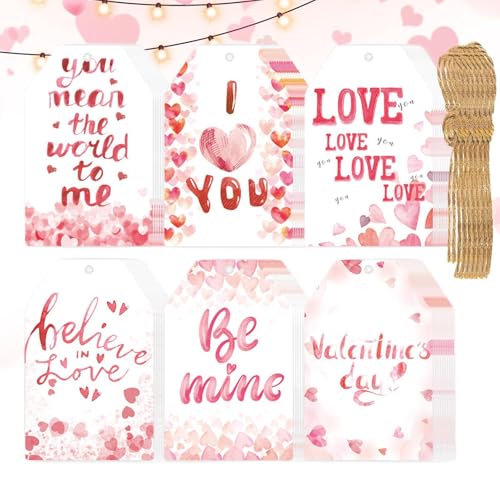 Valentinstags-Anhänger – 60 x Herzanhänger mit Schnüren, Valentinstag-Papieranhänger, Liebesetiketten mit Löchern für Valentinstag, Urlaub von Generisch