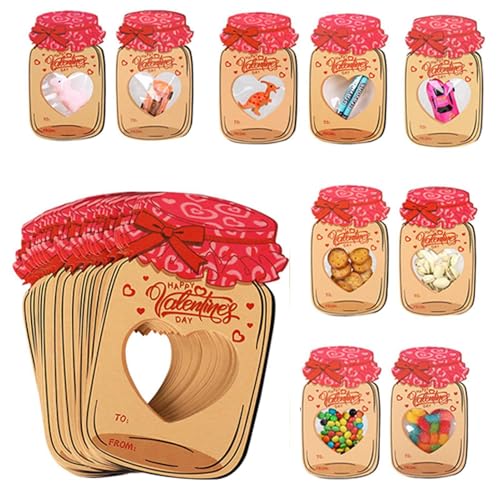 Valentinstagskarten,Valentinskarten für Kinder - Bonbonglas für Kinder, Valentinstagskarte | Lustige festliche Karten für das Klassenzimmer, Valentinstagskarten-Set für Kinder für den Schulaustausch von Generisch