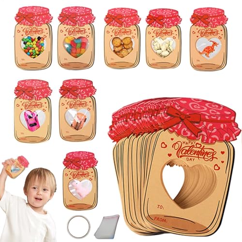 Valentinstagskarten für Kinder,Valentinskarten für Kinder,Bunte Gläser Happy Valentine Grußkarten - Treat Jars Kinder-Austauschkarten, Klassenzimmer-Austauschkarten-Set für Valentinstag-Feiertagsbedar von Generisch