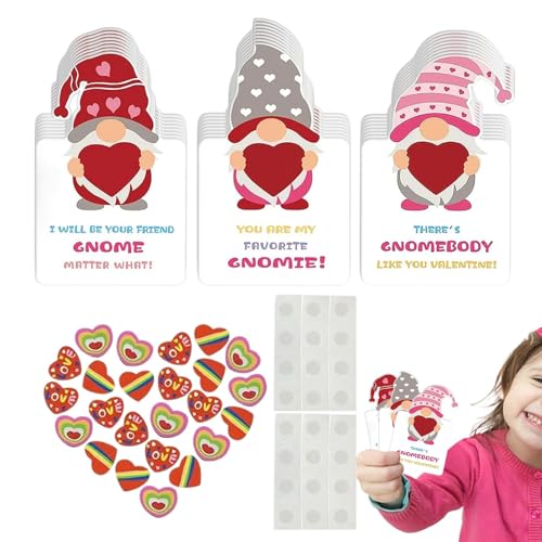 Valentinstagskarten und Herz-Radiergummi-Set – 24-teiliges Karten-Set mit Herz-Radiergummis für Grußkarten – Valentinstagsgeschenke, Geschenktütenfüller Karten für Kinder, Mädchen, von Generisch