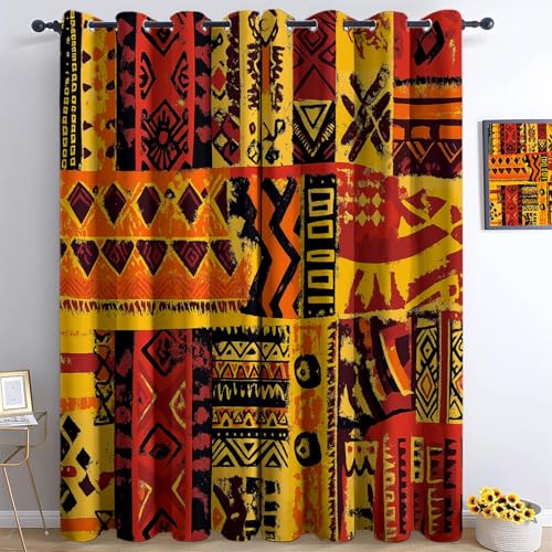 Verdunkelungsvorhänge 3D Afrikanischer Druck Geometrie Tiere Ösen Vorhang 2Er Set 260 x 140 cm Verdunkelungsvorhang Blickdicht Fenstergardinen Kinderzimmer Schlafzimmer Wohnzimmer Thermovorha von Generisch