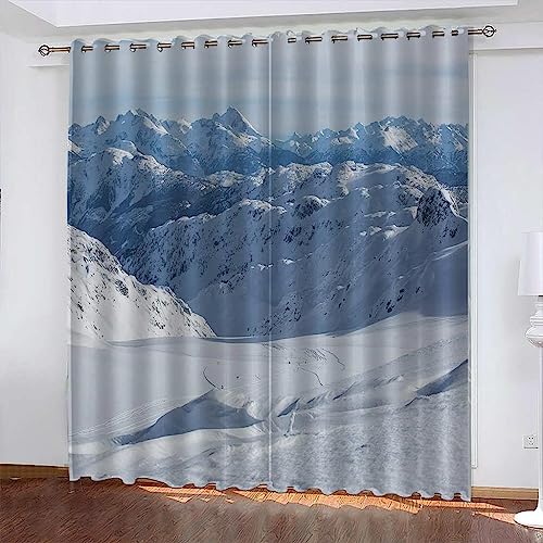 Verdunkelungsvorhang Set für Jungen Schlafzimmer 3D Schnee Berg Landschaft Druck 300x280cm Kinderzimmer Dekor Schiebegardinen Blickdicht für Wohnzimmer und Esszimmer von Generisch