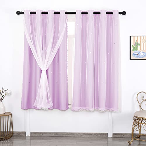 Verdunkelungsvorhang mit violetten Sternen, für Mädchenzimmer, Wohnzimmer, doppellagig, Ösenvorhang, 203,2 x 213,4 cm von Generisch