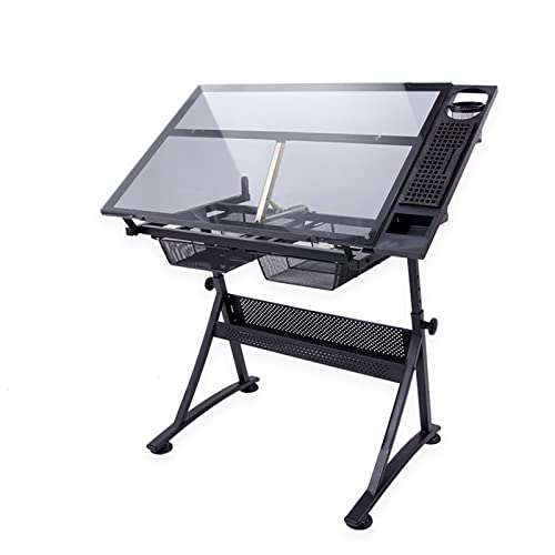 Verstellbarer Zeichentisch mit 80° neigbarer Tischplatte aus gehärtetem Glas, Künstler-Schreibtisch mit 2 Schubladen, perfekt für Zeichnungen, Skizzieren und Designarbeiten Verstellbarer Zeichentisch mit 80° neigbarer Tischplatte aus gehärtetem Glas, Künstler-Schreibtisch mit 2 Schubladen, perfekt für Zeichnungen, Skizzieren und Designarbeiten von Generisch